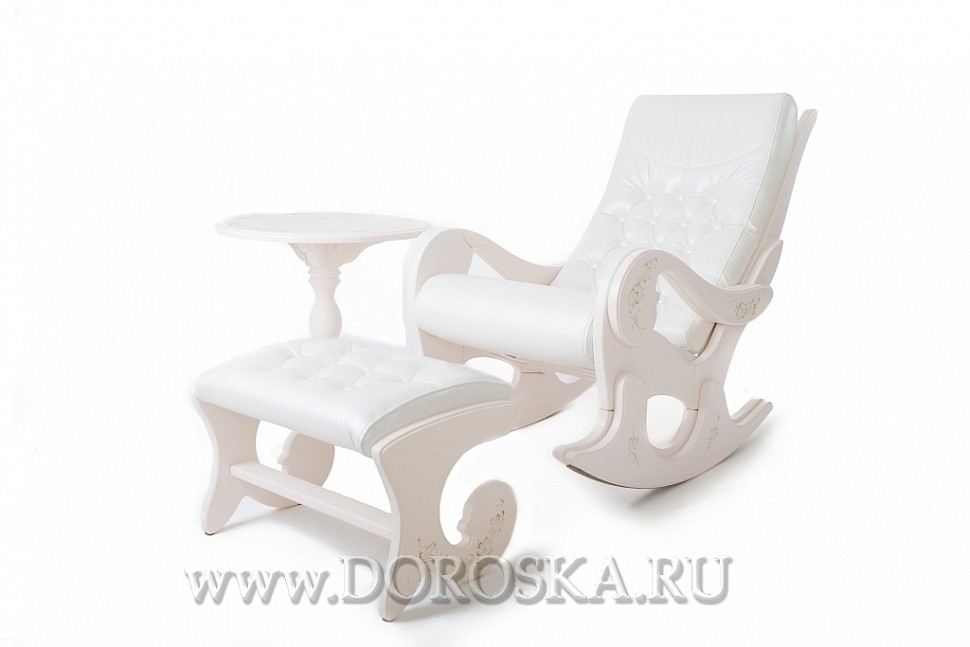 Кресло-качалка из белой кожи