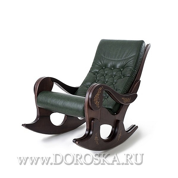 Кресло-качалка Грация из натуральной кожи зелёного цвета