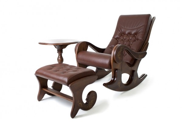 Кресло-качалка Грация (Орех) с банкеткой и столиком