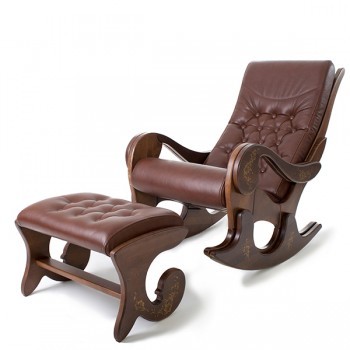 Кресло-качалка Грация с банкеткой (Орех) с росписью. 