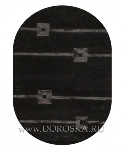 Черный ковер Джунгли со вставками из шкуры коровы  овал