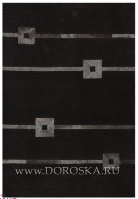 Черный ковер Джунгли со вставками из шкуры коровы 